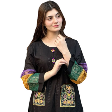 AS 74 Stitched Cotton Pocket self Embroidery 2pcs